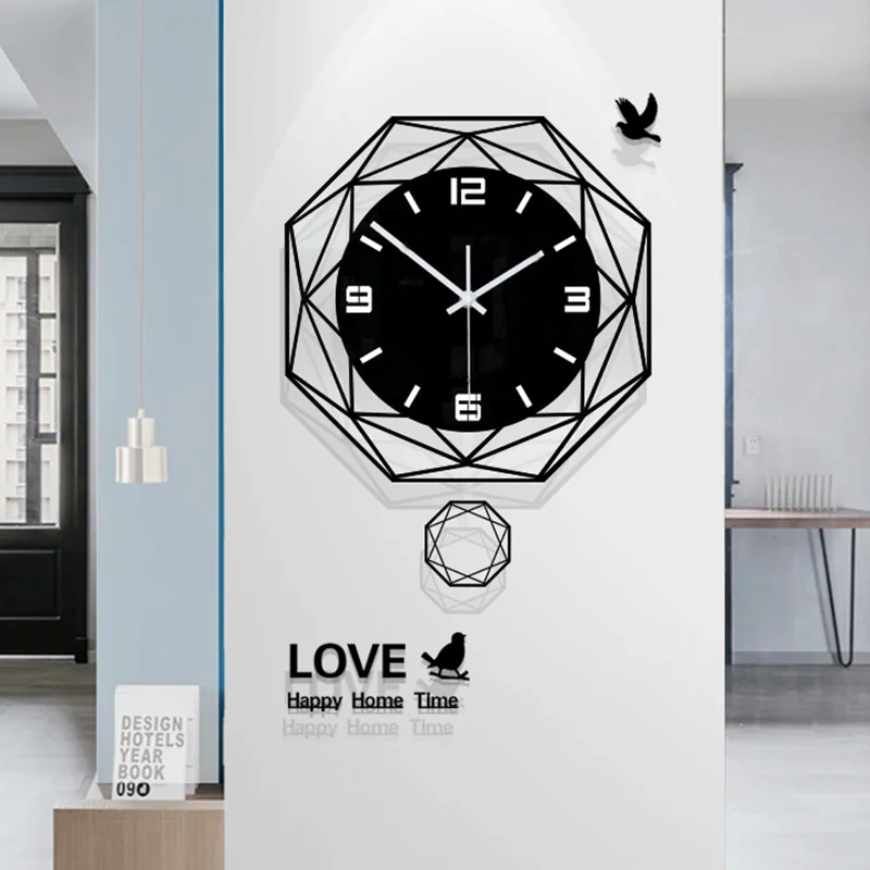 Polygonal Swinging Wall Clock with Swinging Function Suitable for Living Room Office Living Room Decoration Clock