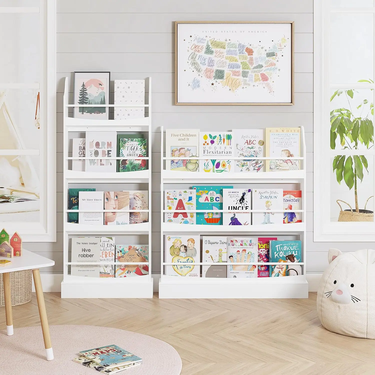 رف كتب حائط للأطفال مكون من 4 طبقات، خزانة كتب بيضاء للأطفال لدراسة غرفة النوم وغرفة المعيشة #5
