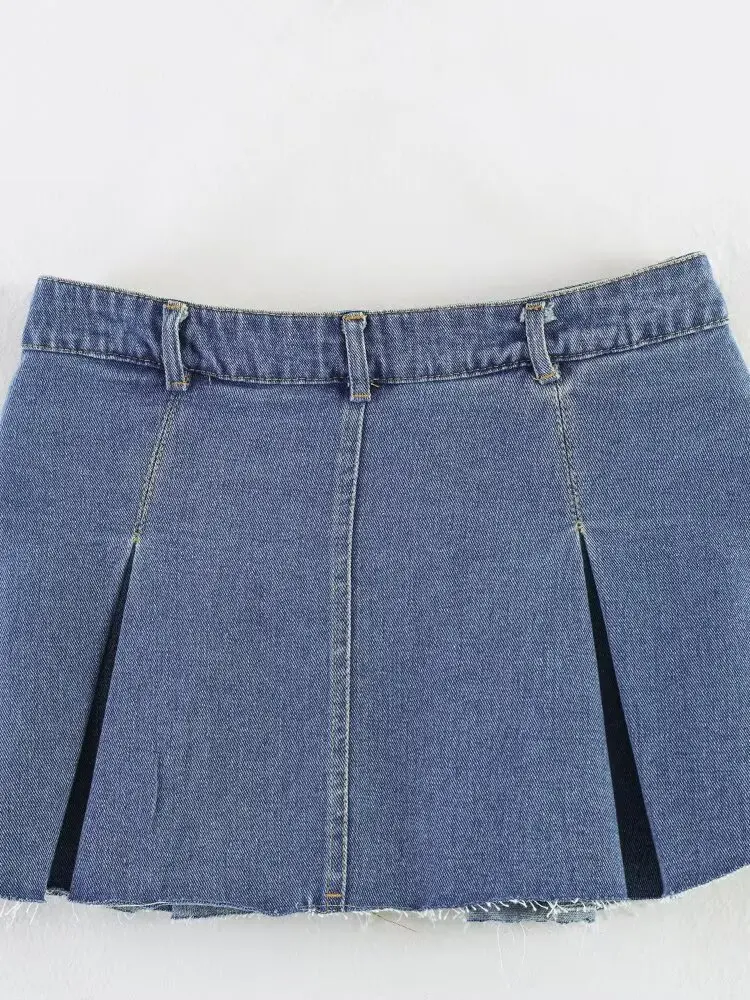 European and American style 2026 new summer style pleated raw edge high-waisted A-line denim skirt hot girl slim retro skirt - view 5