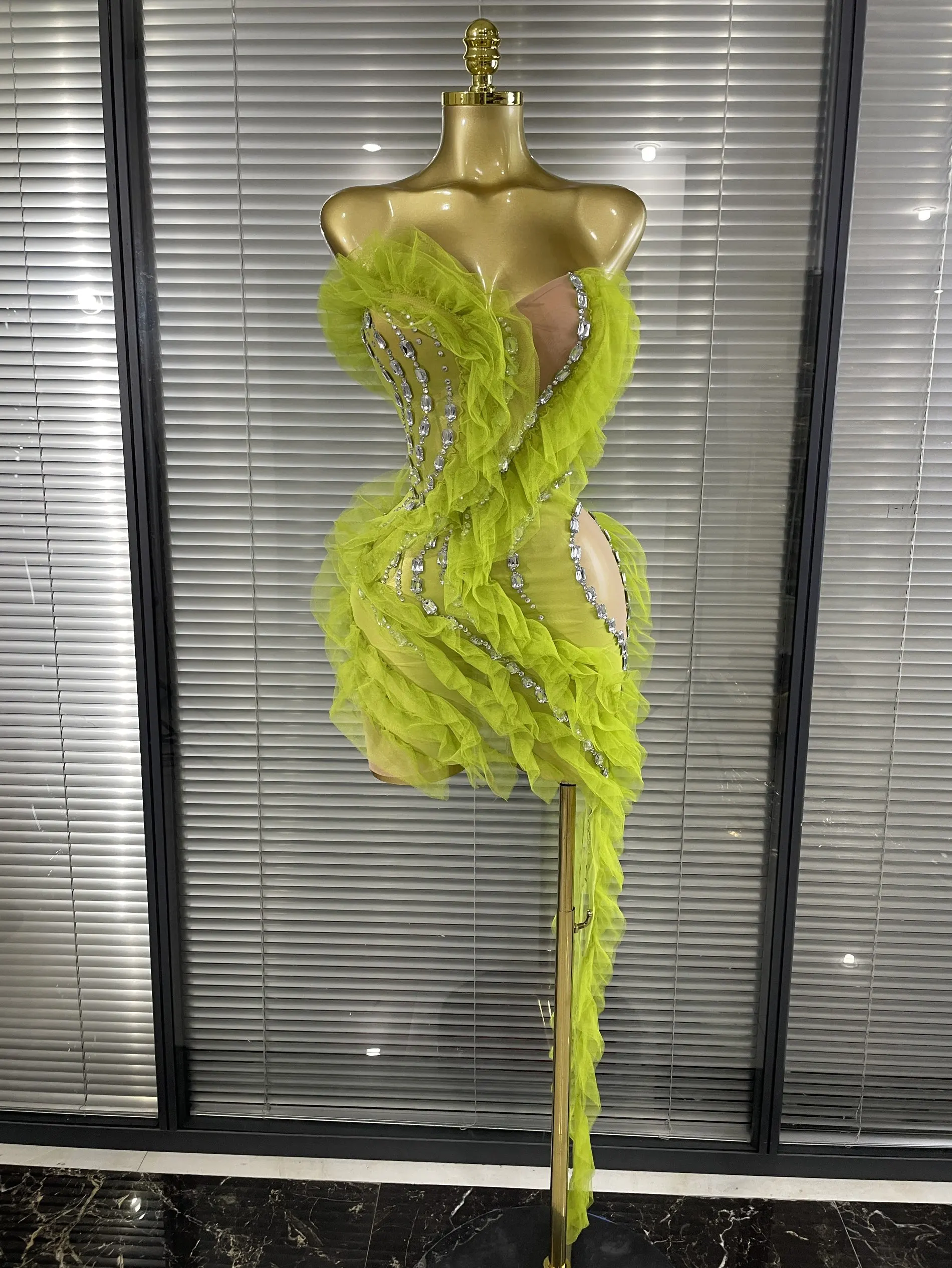 neon homecoming dress Satin Yellow Dresses with Belt  loveangeldress This stunning dress features a chic one Tight Luminous Green Dress Fluorescent