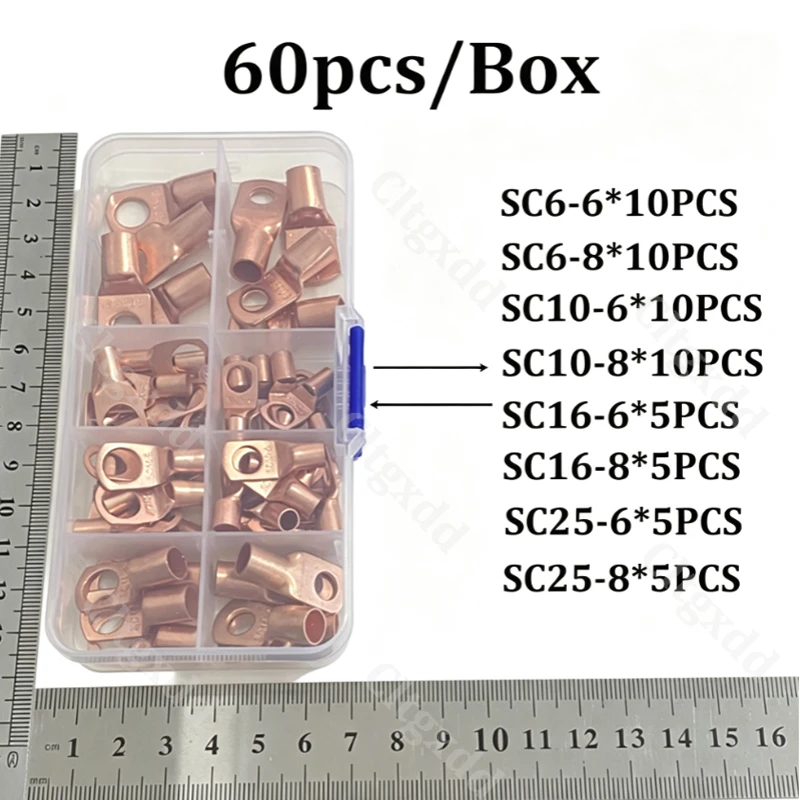 60 Stück/Box SC Kupfer-Kombinations-Batteriekabelklemmen SC6-6 SC6-8 SC10-6 SC10-8 SC16-6 SC16-8 SC25-6 SC25-8 mit Aufbewahrungsbox – Detail 2