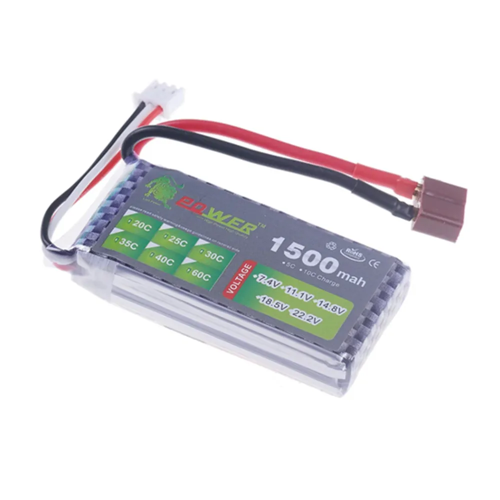 High Rate 40C 7.4V 1500mAh Lipo Battery For RC Helicopter Parts 2s Lithium battery 7.4 v Airplanes battery with JST/T/XT60 Plug