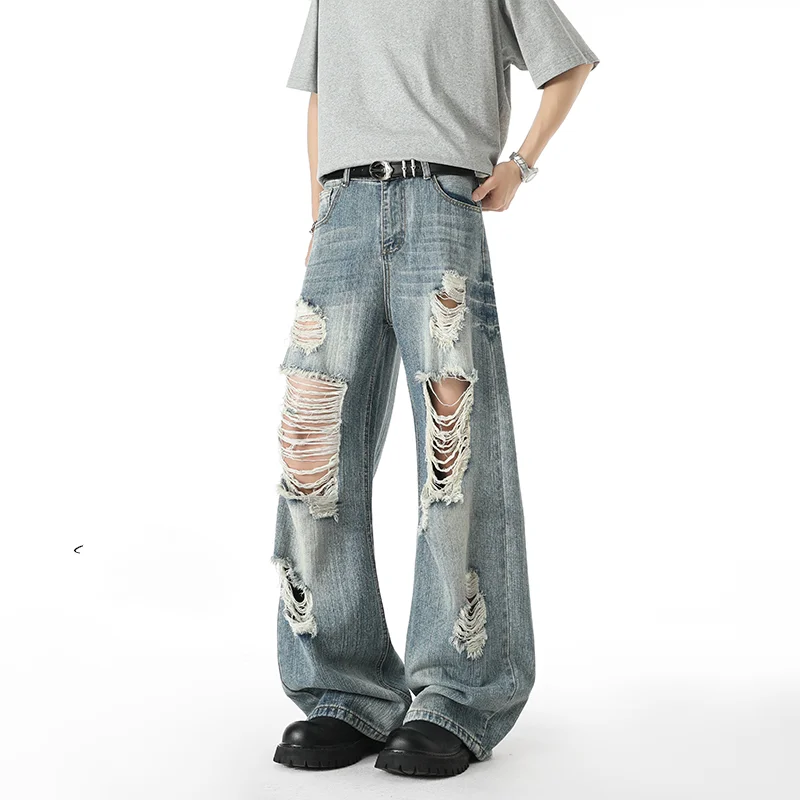 Men Ripped Jeans Men Stretchy Hole Slim Fit Hip Hop Denim Pants Casual Jeans for Men Jogging Trousers Male Oversized Cargo Pants