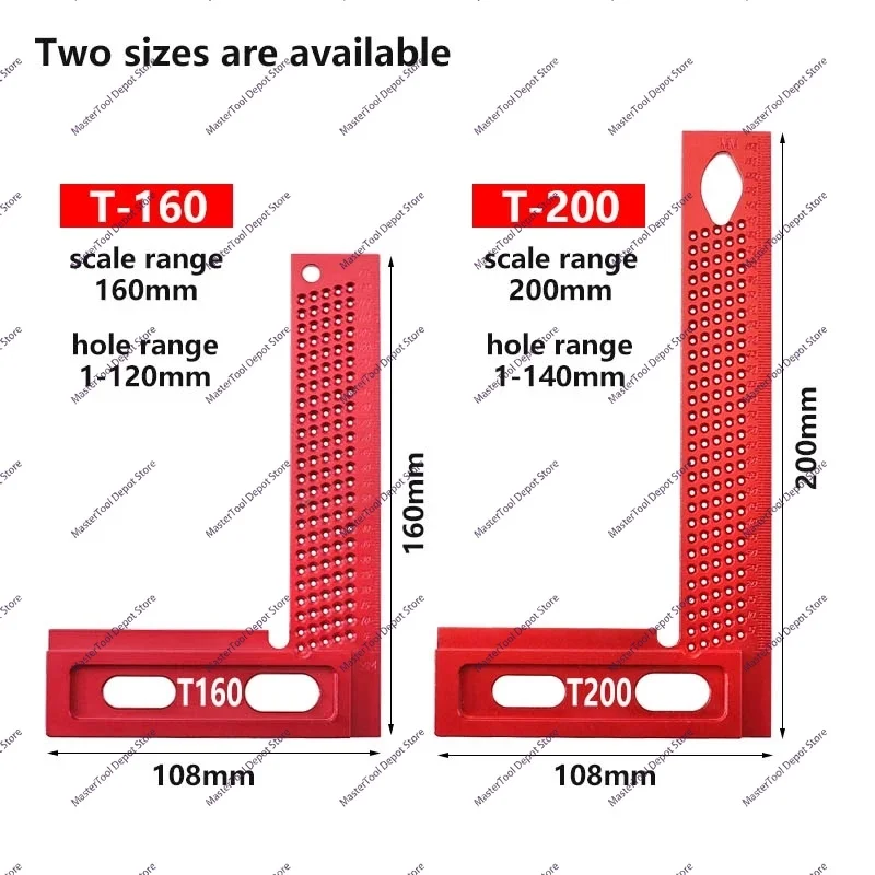 1mm per hole cross calibration square ruler marking gauge 160/200mm 90 degree square ruler aluminum alloy woodworking scriber