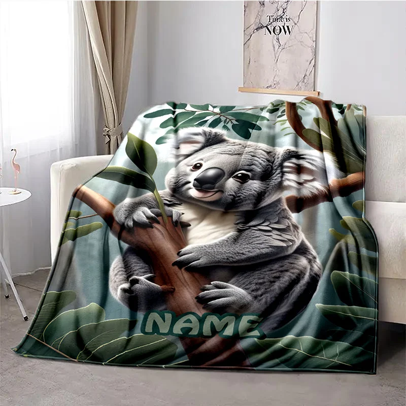 Personalized custom name Koala Tree Embrace blanket, a cute koala design suitable for home offices or travel,  all-season gift