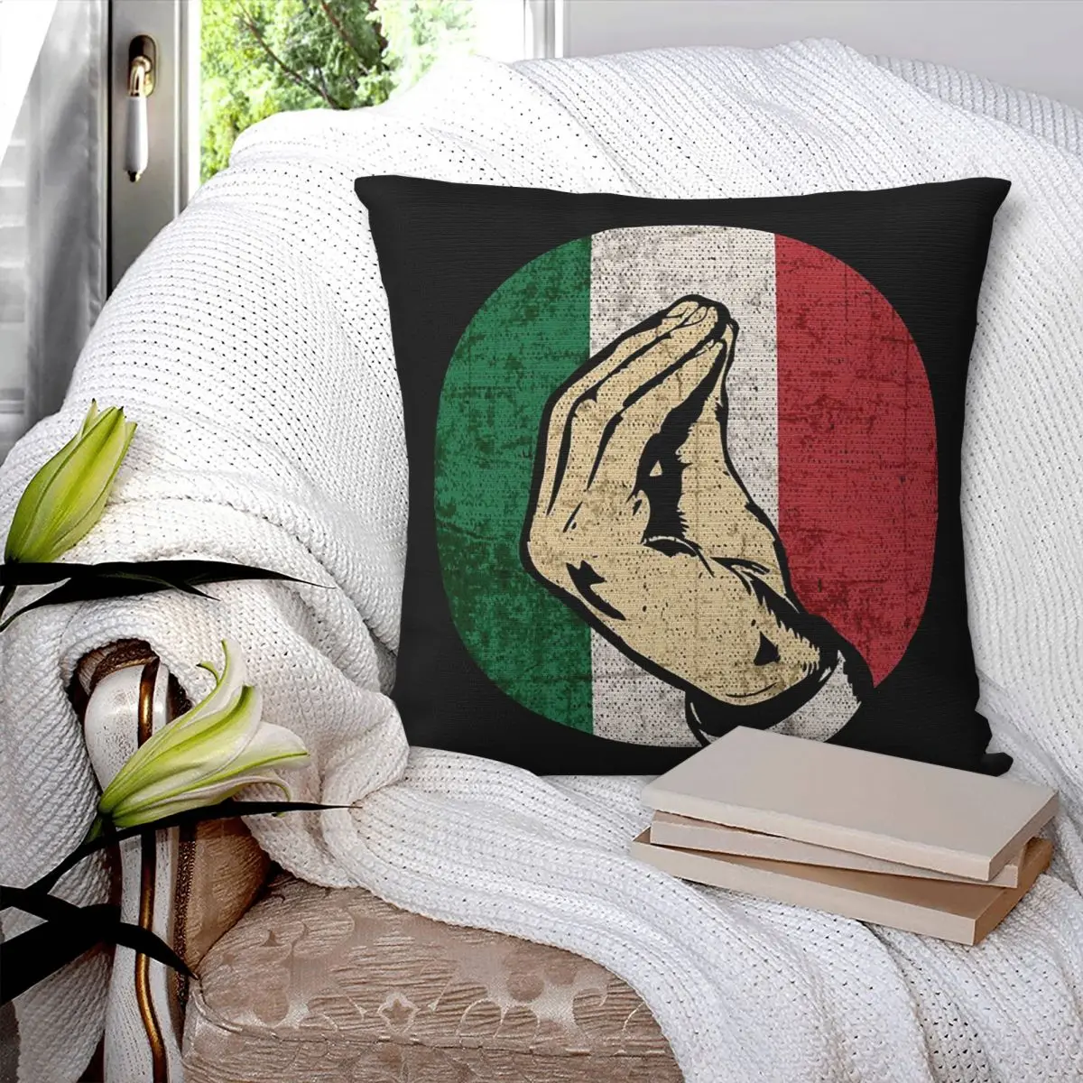 Italian Hand Gesture Sing Language Italy Flag Square Pillowcase Pillow Cover Cushion Comfort Throw Pillow for Home Living Room