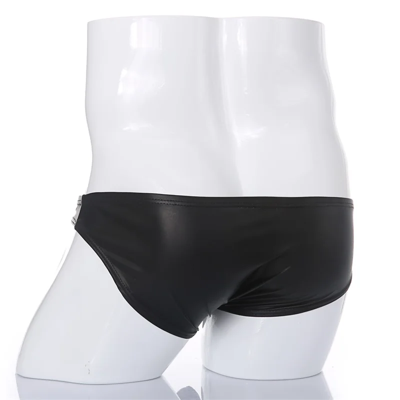 Sportliche Unterhosen aus Kunstleder, Sportunterwäsche, niedriger Bund, für Fitnessstudio und Bodybuilding, PU-Unterhosen mit U-förmigem Beutel, Trainingsunterwäsche – Detail 2