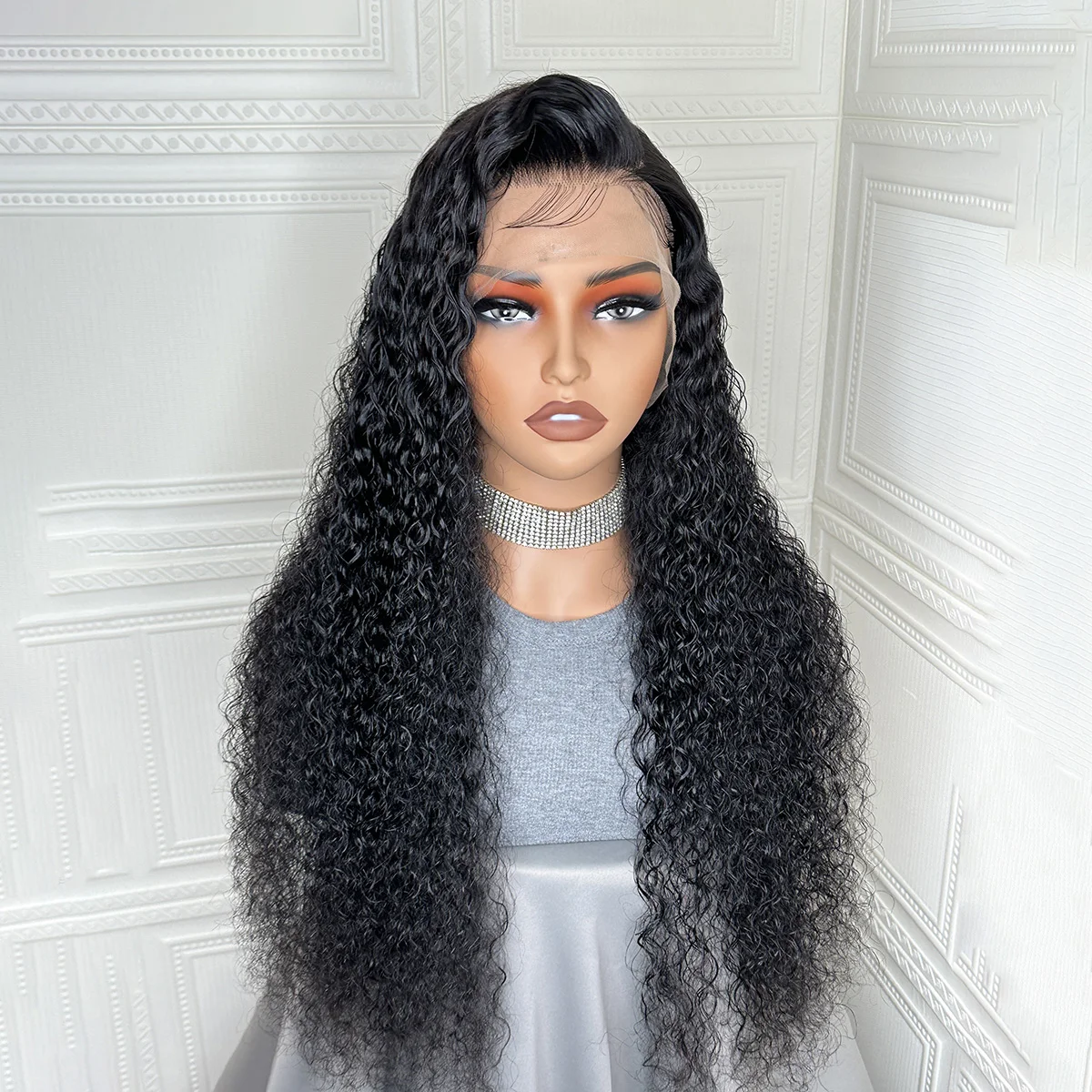 

Мягкий черный парик с длинными кудрявыми волосами (26 дюймов), с кружевной передней частью, для женщин, с эффектом натуральных волос, синтетический, предварительно выщипанный, без клея, для повседневного использования