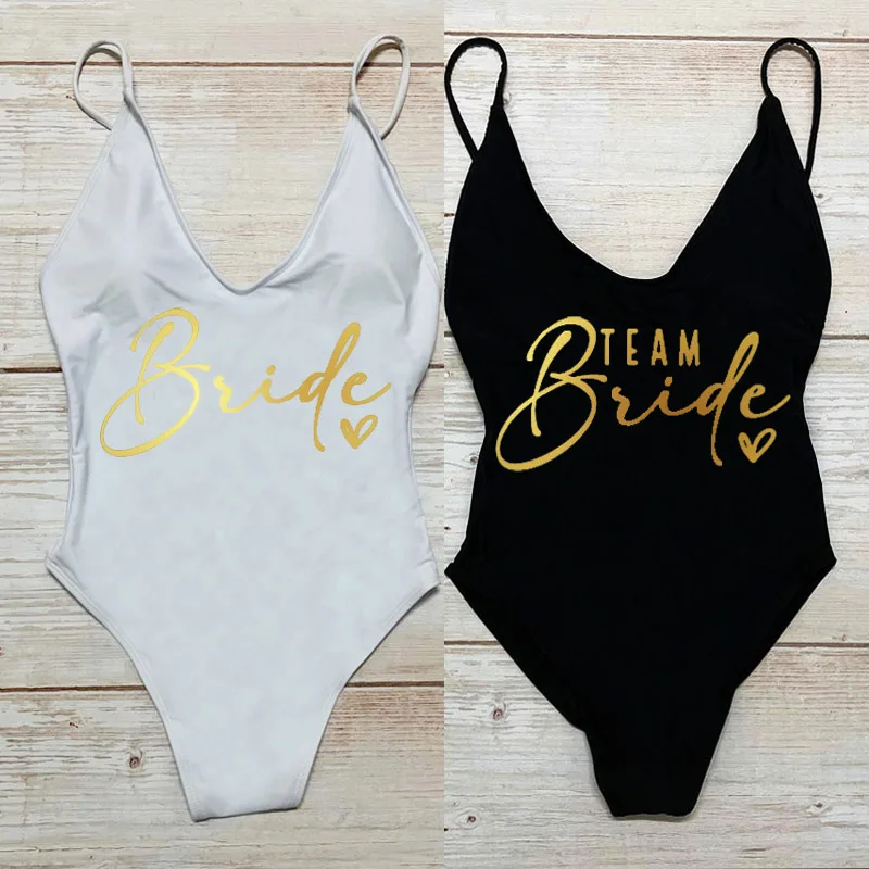 Team Braut❤Druck Badeanzug Frauen Sexy Gepolsterte One Piece Badeanzug Badeanzug Bachelorette Party Bademode Hochzeit Beachwear