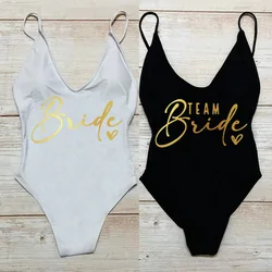 Team Bride ❤ Print Swimsuit Women Sexy Padded One Piece Bathing Suit Swimming Suit Bachelorette Party Swimwear Wedding Beachwear