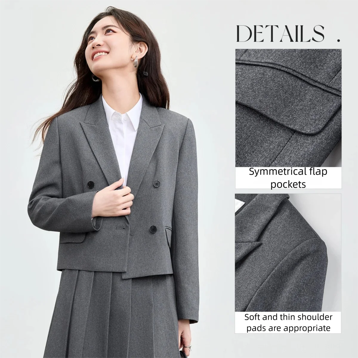 SENTUBILA Women's Business Blazer Autumn 2025 Commuter Interview Meeting Double-Breasted Short Office Tailored Coat 153XA2430