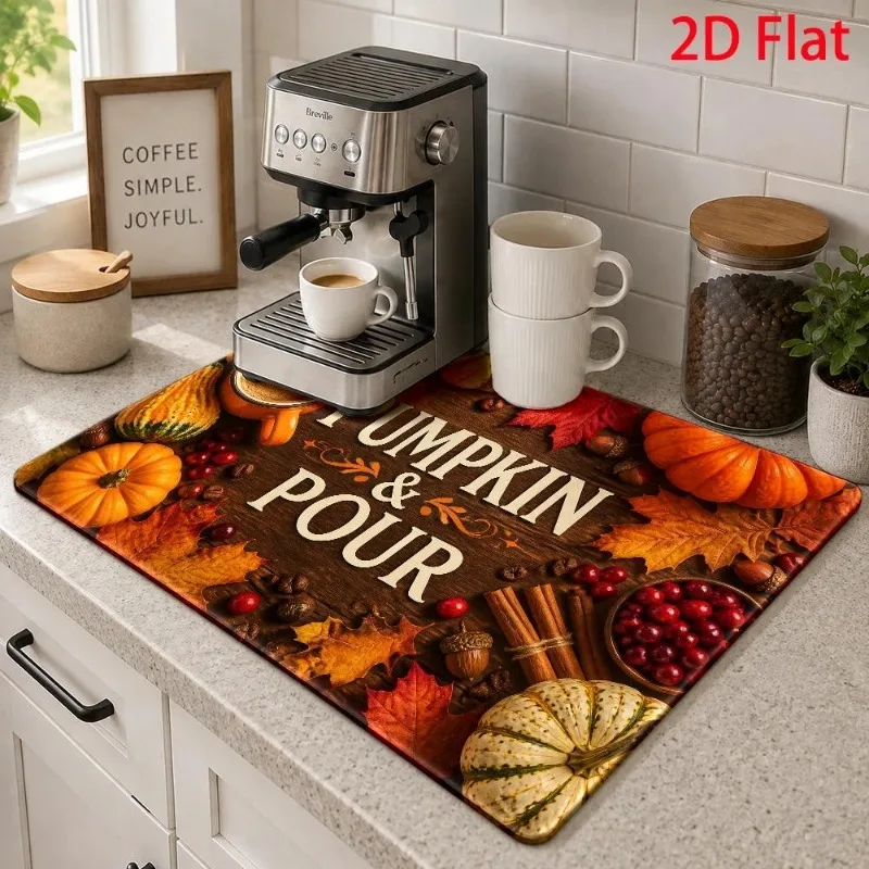 Dish Drainer Cushion Happy Holidays Gingerbread Man Wreath Counter Protector Black Xmas Pad
