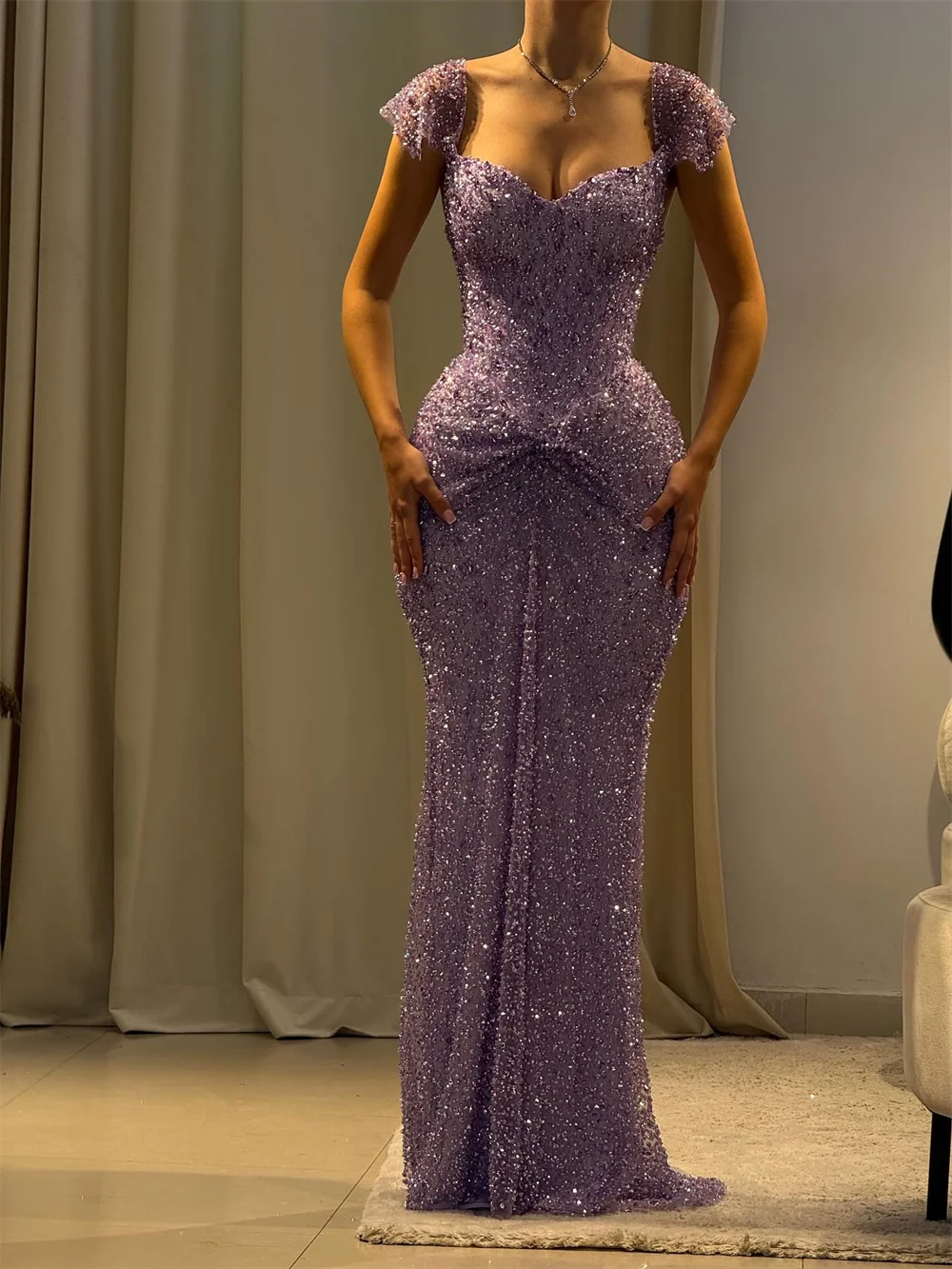 Cathy Customized Purple Luxury Rhinestones Mermaid Prom Dress Off The Shoulder vestidos de noiva Floor-length Formal Evening image 5