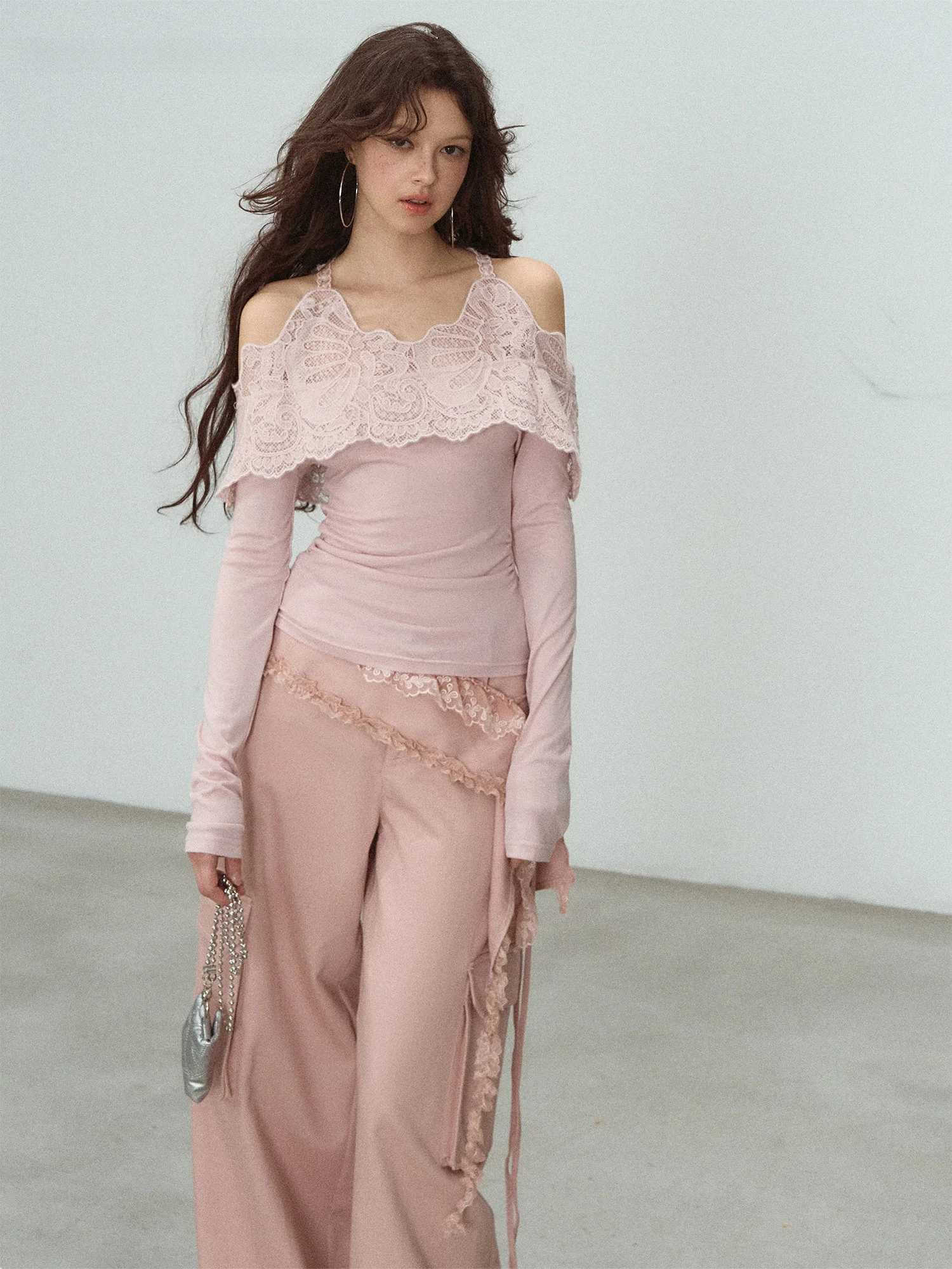 Sweet Style Lace Splice One Shoulder T-Shirt Sleeve Long Knitted Top for Women LulusMiracle Rosemary Bitter And Sweet Style
