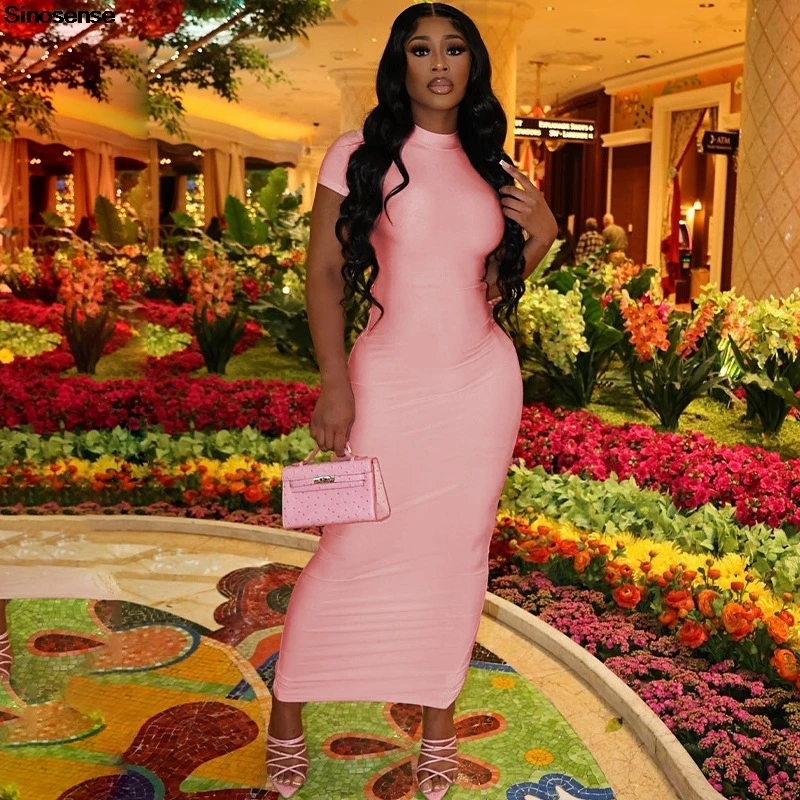 Women Bodycon Maxi Dress Short Sleeve O Neck Back Slit Summer Casual Lounge Long Dress Y2K Street Date Night Club Party Dress