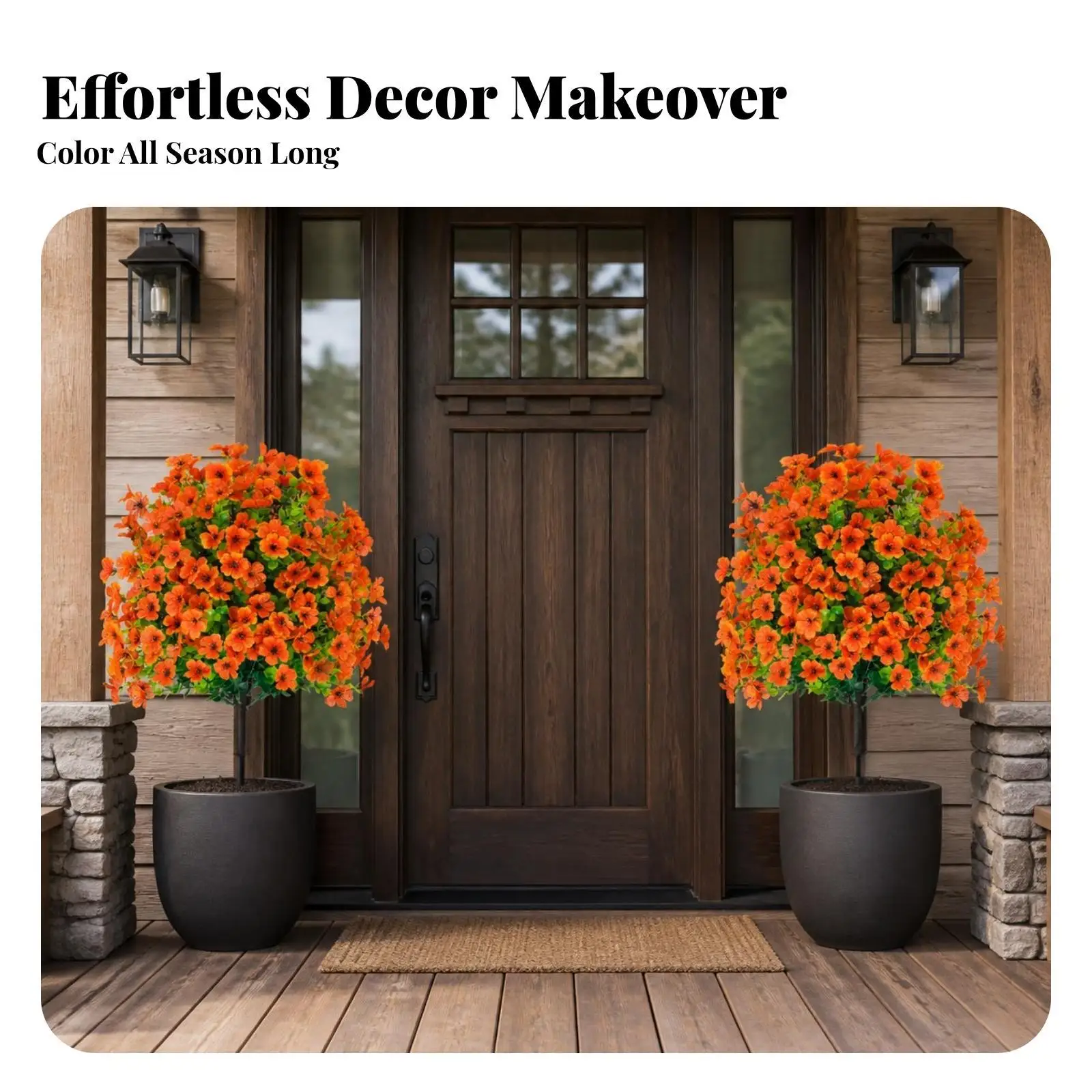 Simulated Eucalyptus Stem with Artificial Blossoms for Patio Garden Planter and Indoor Vase