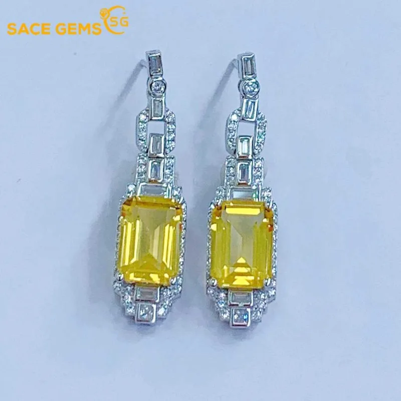 

SACE GEMS Fashion Jewelry Earrings for Women 925 Sterling Silver 7*10MM Natual Citrine Stud Earrings Wedding Party Fine Jewelry