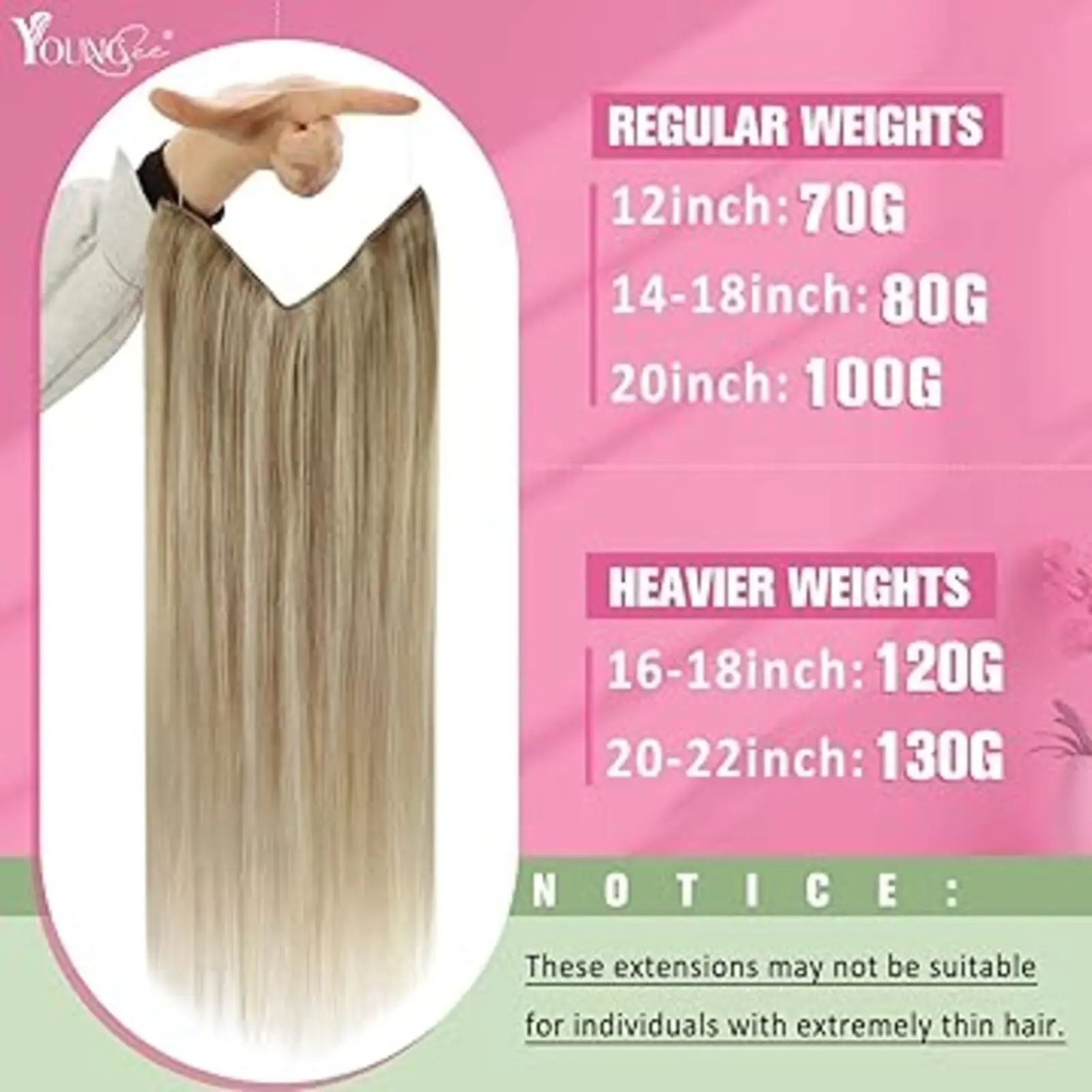 YoungSee Wire Human Hair Extensions Highlights Color 100% Human Hair Natural Silky Straight  12-20Inches 70-100G For Woman