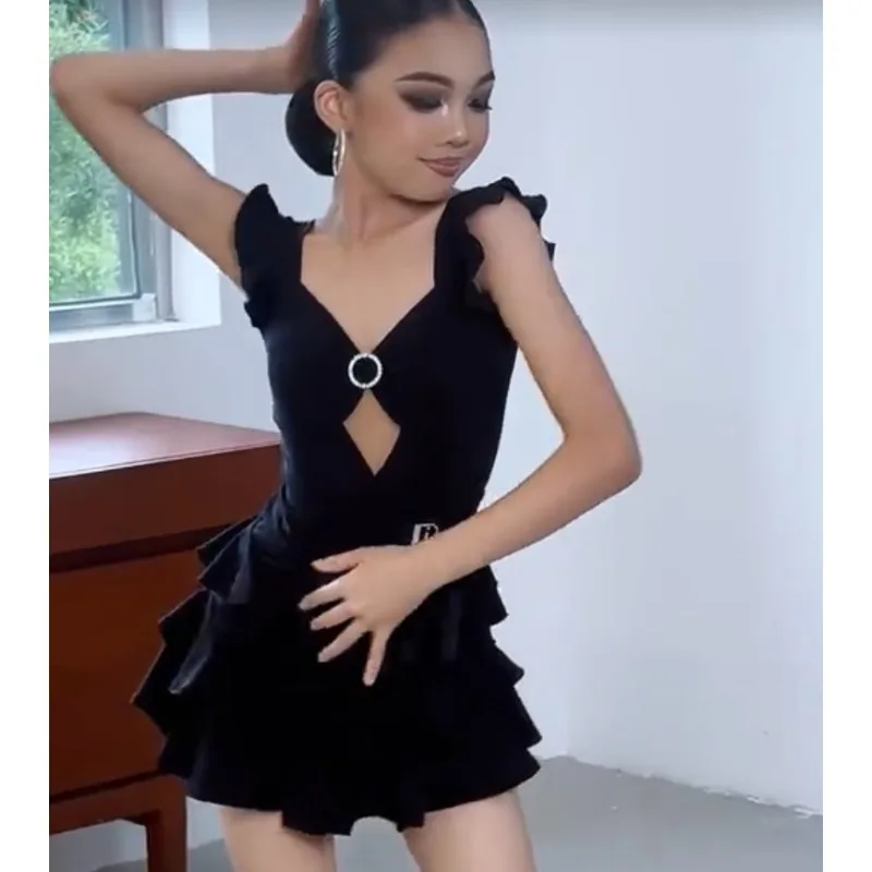 새로운 라틴 댄스 의상 여름 연습복 여성용 댄스 스커트 어린이용 없음