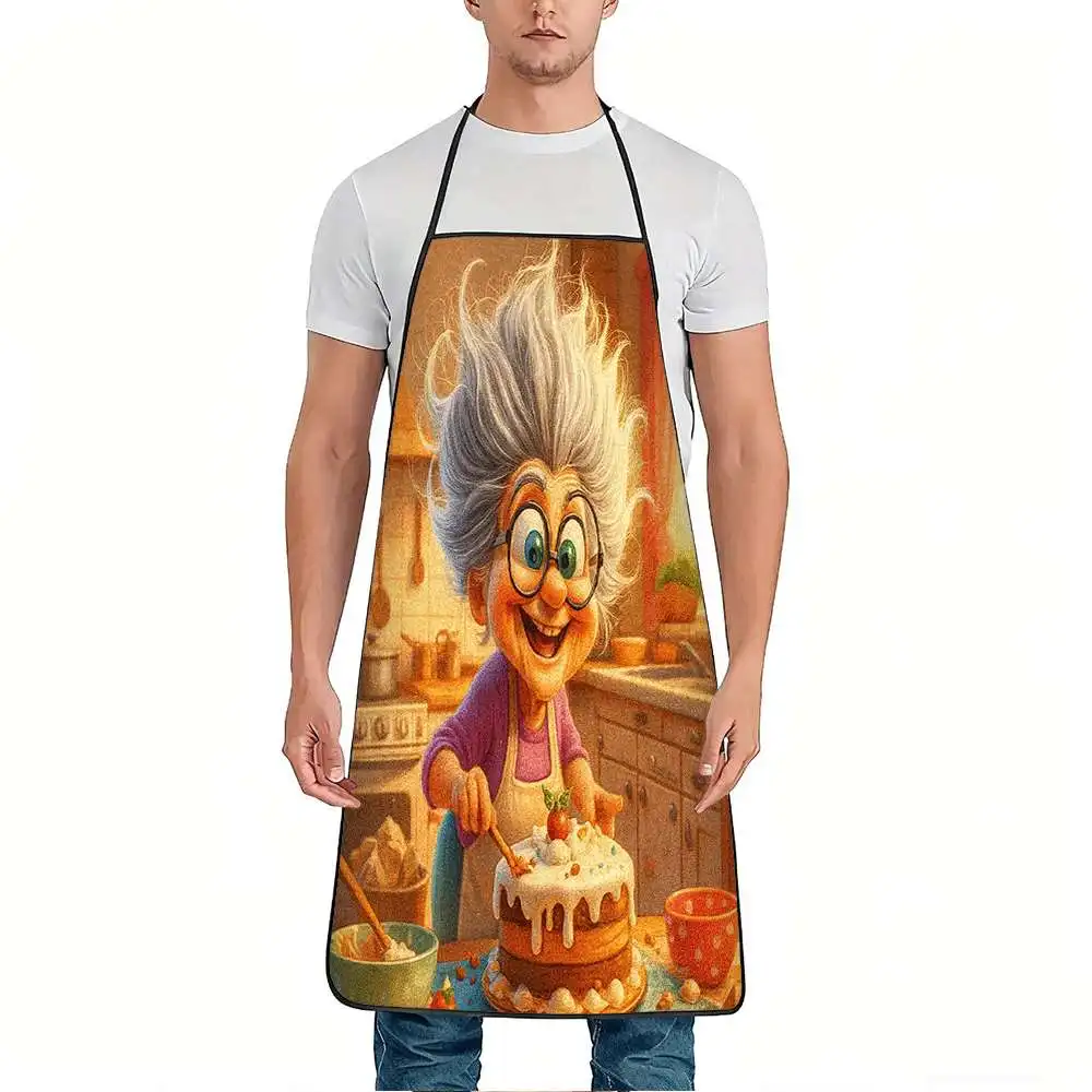 1 Piece of Fun and Creative Granny-Themed Apron, Cute Granny Smiley Face and Retro Design Apron with Baked Cake Design, Unisex, Perfect for Crafts, Baking, Painting, Kitchen and Household Cleaning, Home Cooking, Chef, Waiter, Cafe, and Barbecue Shop Aprons, 21.7× 28.7inch , Perfect Holiday Creative Gift for Family and Friends