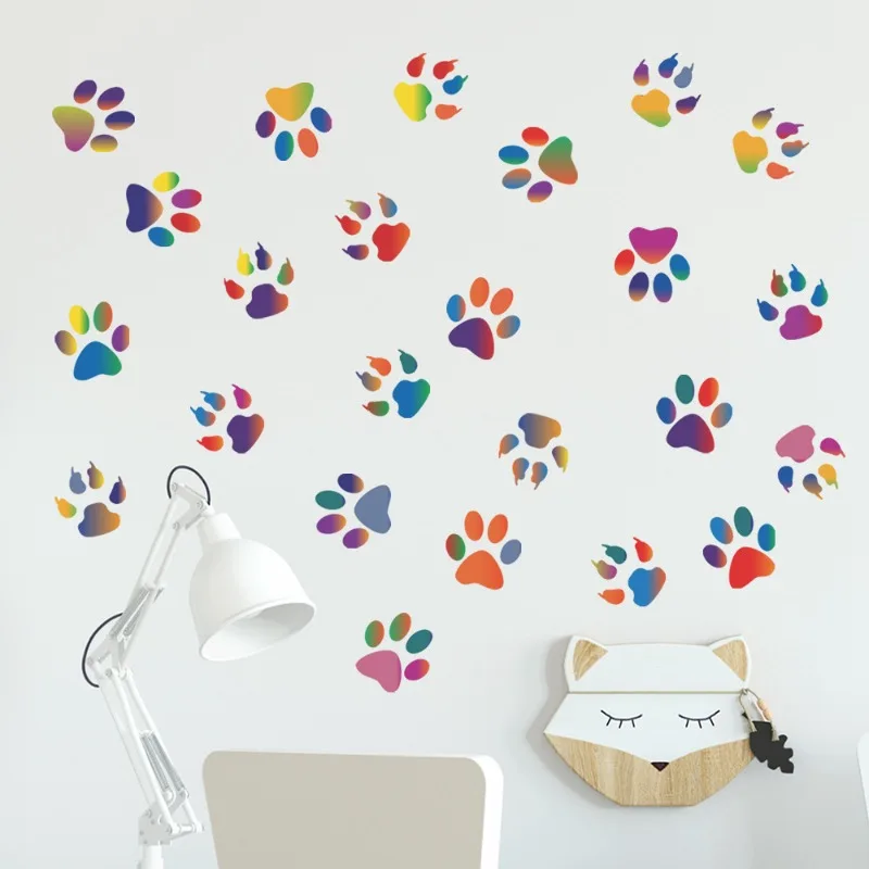 Cute Dog Footprints Wall Sticker Bedroom Home Decor For Kids Room Cupboard Decoration Wallpaper Self-adhesive Combination Decals