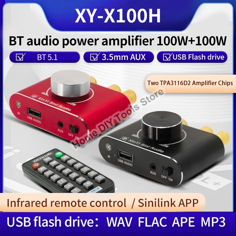 X100H 100W+100W HiFi Bluetooth 5.1 Stereo Audio Power Amplifier TPA3116 DC9-24V Speaker Home Audio Receiver Power AMP Board