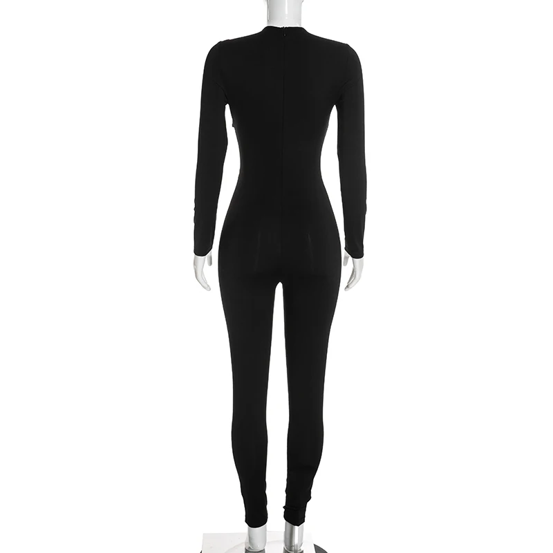 Sexy Hot Girl Crop-Top mit Lochmuster, Metallreißverschluss, Langen Ärmeln und Einfarbigen Leggings – Detail 12