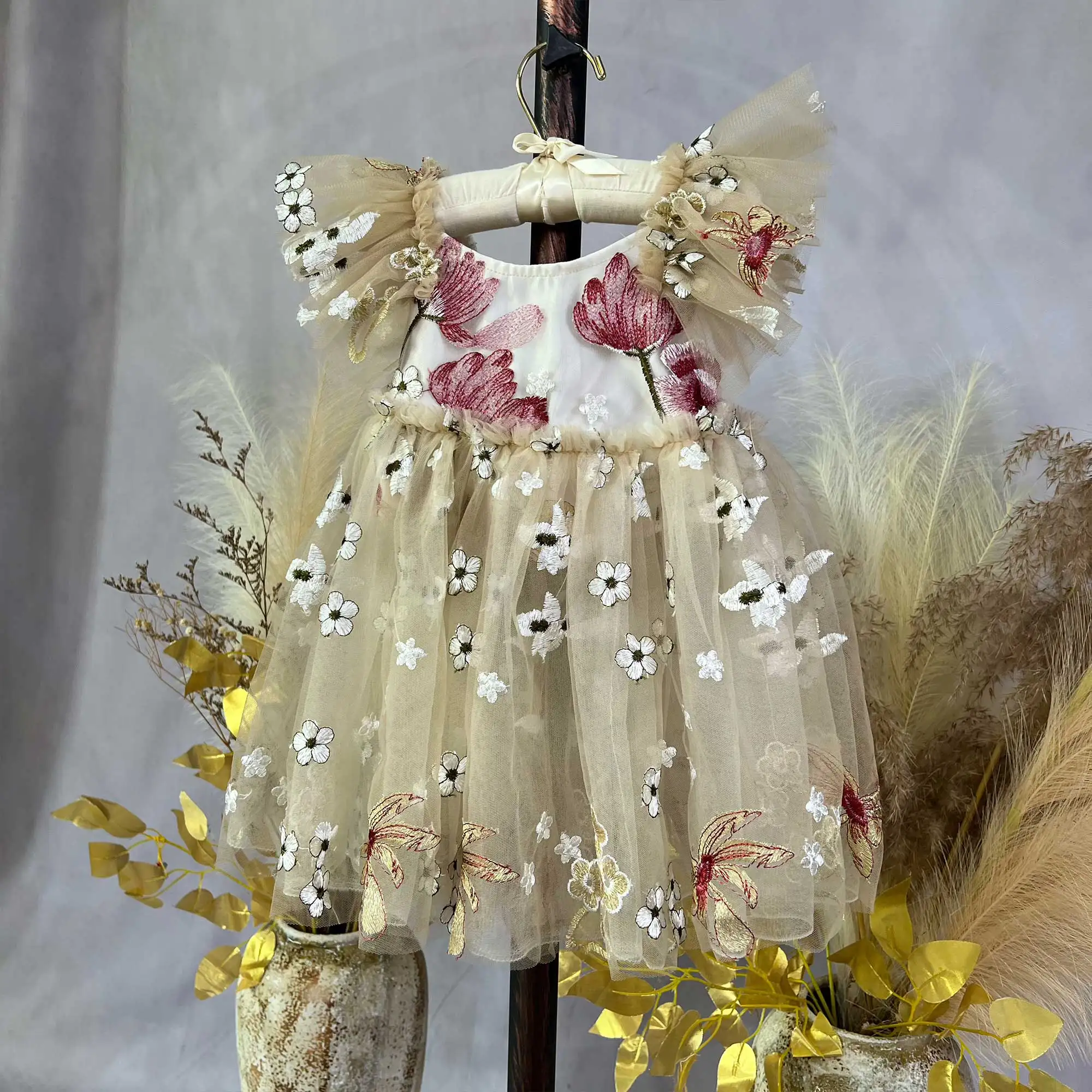 فستان الأميرة دون وجودي، تنورة للفتيات الصغيرات، ملابس مطرزة من التول على شكل زهرة لملابس حفلات أعياد الميلاد