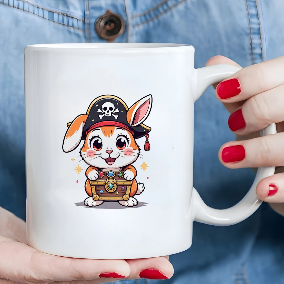 

Cartoon Pirate Rabbit 1.1L Mug Kids' Christmas Gift Orange Pirate Hat Bunny Treasure Chest Gem Cup Office Cup
