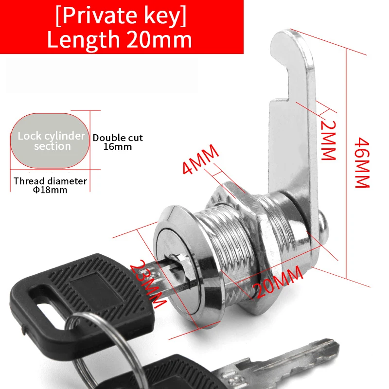 20 SETS Metalen Cilinderkast Beveiliging Locker Cam Lock Met 2 Sleutels Dezelfde Sleutel Verschillende Sleutel Beveiliging Brievenbus Slot Lade 16mm