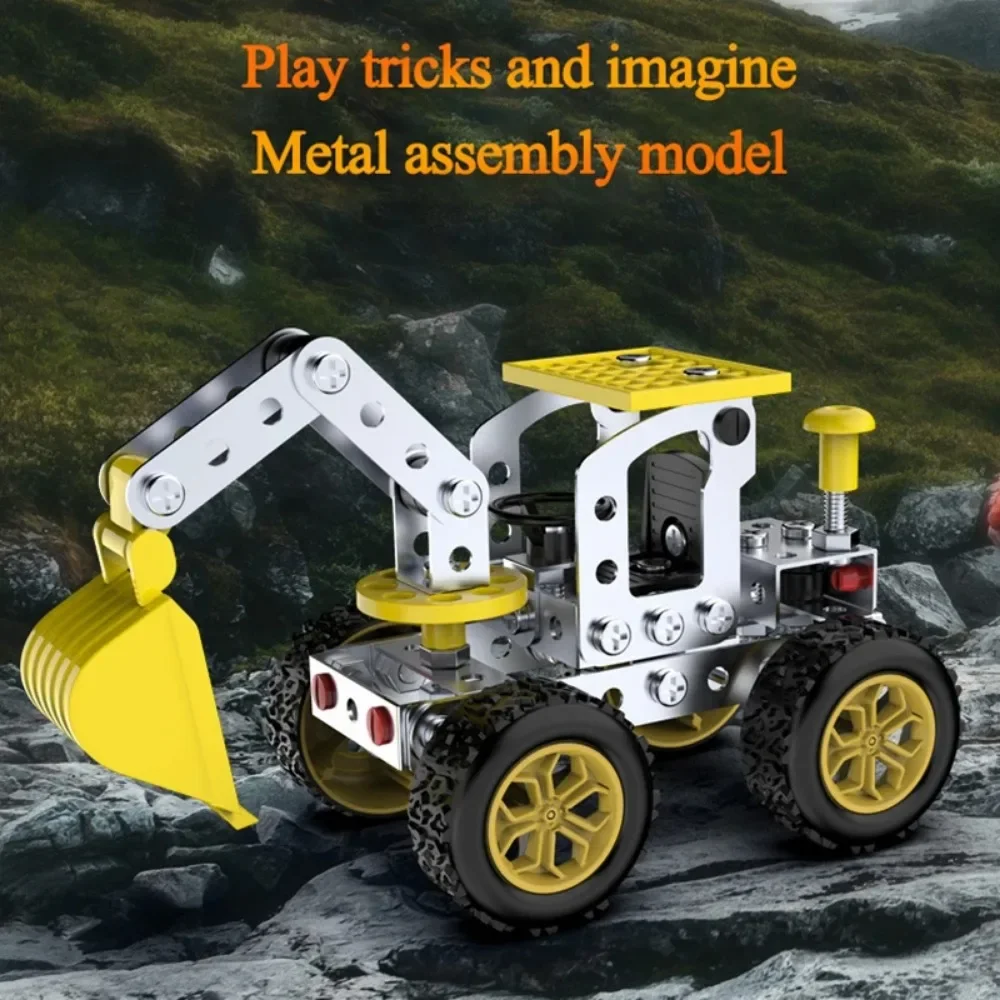 115Pcs Metal Assembly Blocks Toys Simulation Forklift Excavator Car Model Children DIY Screws Nuts Assembly Vehicle Boys Gifts