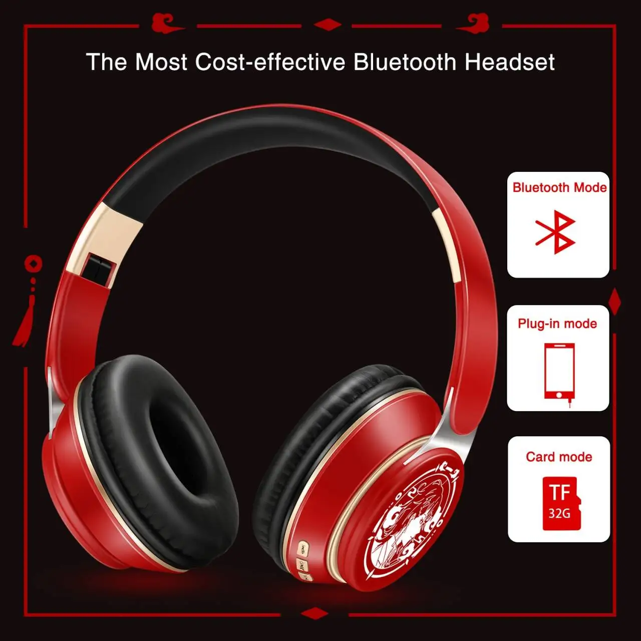 

New Popular Bluetooth Headphones Stereo Headset Wireless Original Earphones Cosplay Game with MP3 FM & Microphone Students Gift