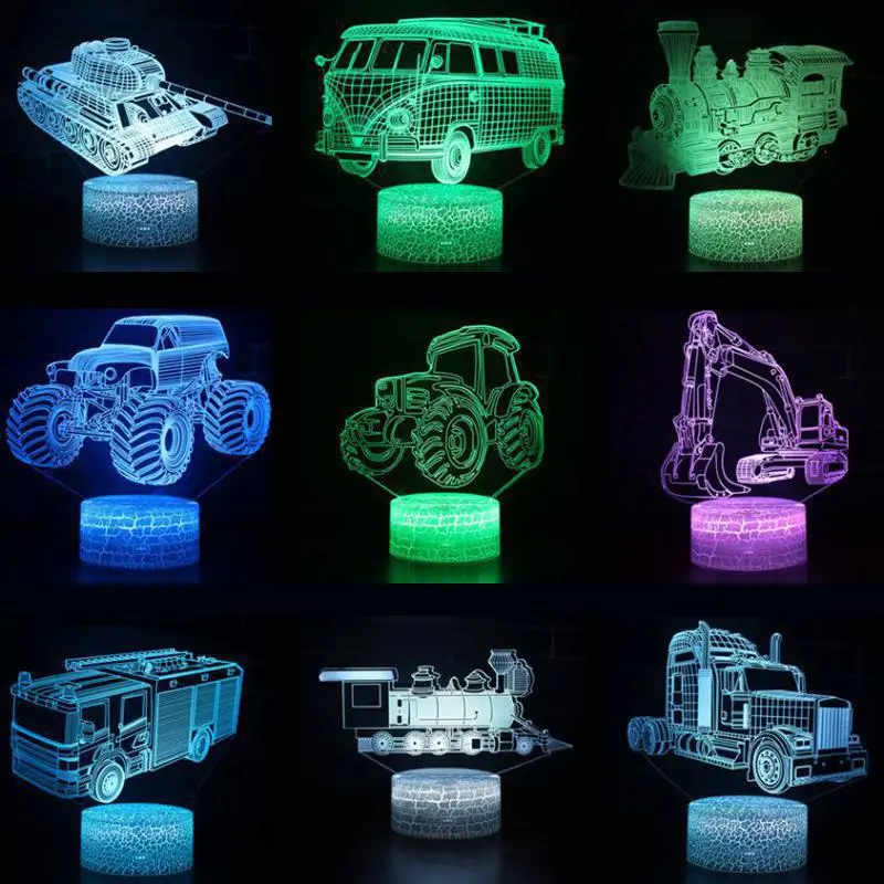 Excavating 3d Desk Lamp Machinery Vehicle Bulldozer Tractor 3d 7 Color Lamp Visual Led Night Light For Kids Touch Usb Table Lamp