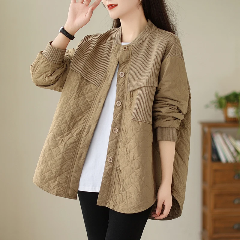 الرجعية محبوك الربط القطن irt Jaet المرأة خفيفة الوزن الخريف الشتاء Faion تخفيف لون نقي الوقوف طوق زر #3