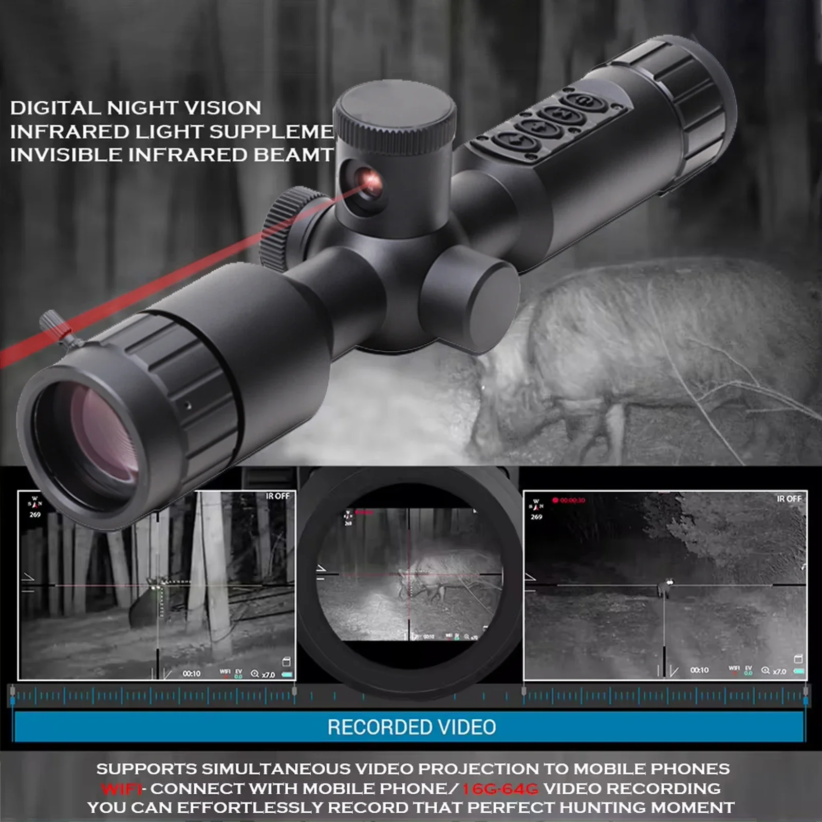 NS40 Digital Scope Sight Shooting Hunting Aim Searching Hotspot Tracking 7-19x Zoom IR Night Vision Rifle Aiming