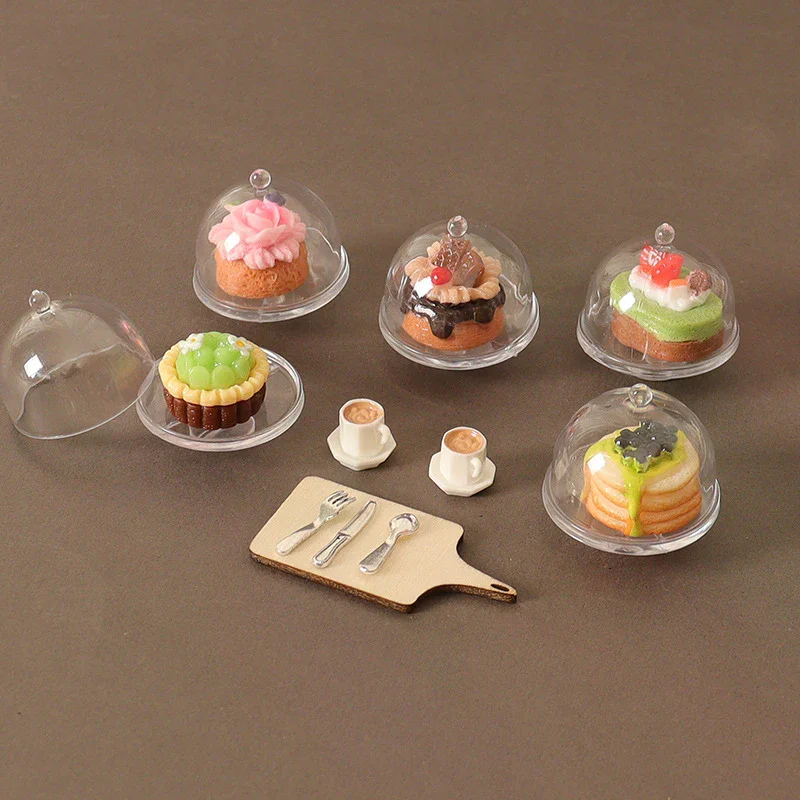 1/12 Dollhouse Simulation Coffee Cake Dessert Set Model Kitchen Accessories For Doll House Decor Kids Pretend Play Toys Gift
