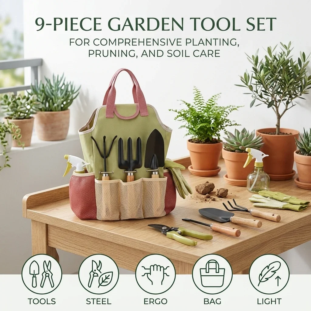 9-Piece Garden Tool Set High-Carbon Steel Pruning Shears Combination For Yard Care