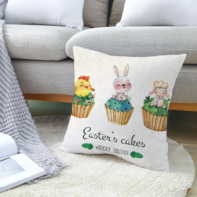 Easter Plush Pillowcase Rabbit Printed Home Sofa Bedroom Cushion Cover Decoration