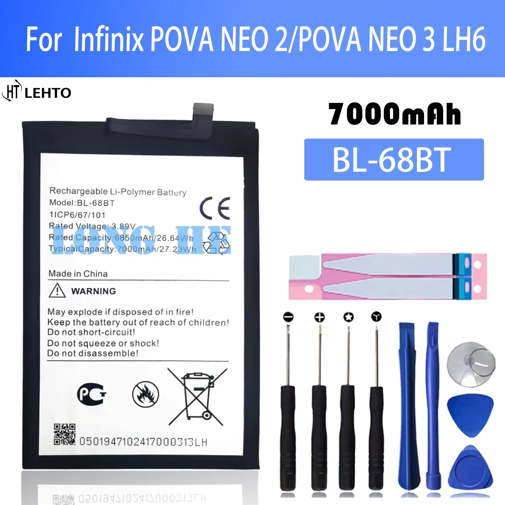 

100% New Original Battery BL-68BT For Tecno POVA NEO 2/POVA NEO 3 LH6 Battery Battery + Free Tools