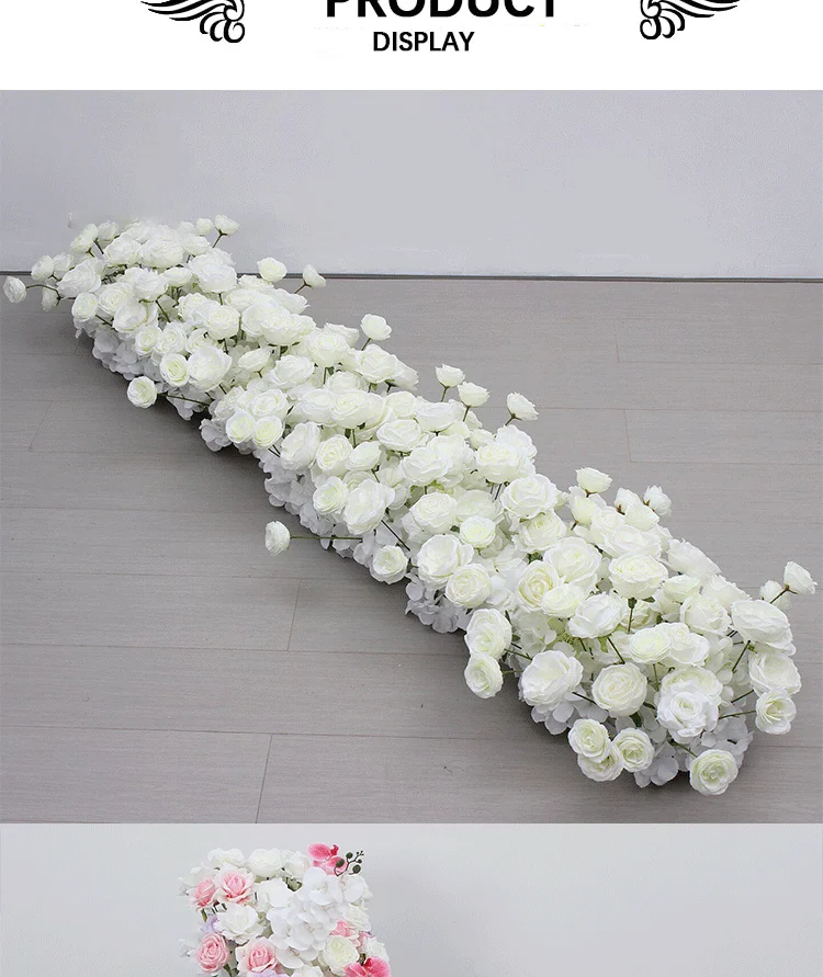 Weiße Serie Luxuriöse Künstliche Hortensien-Rosen-Blumenreihe Dekoration Hochzeitshintergrund Boden-Blumenarrangement Event-Requisiten – Detail 7