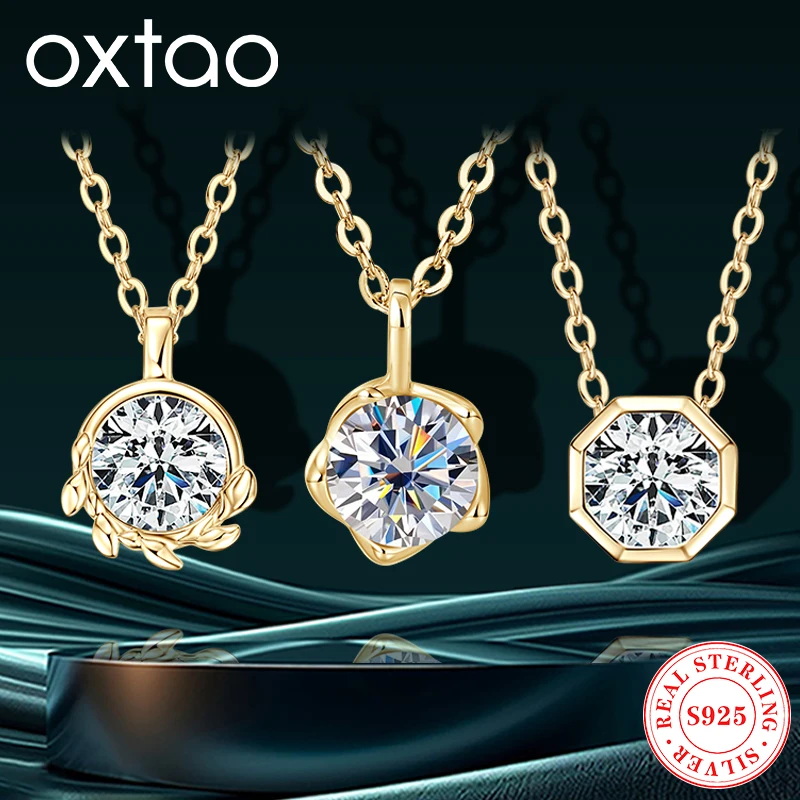 

OXTAO Certified Original Moissanite Solitaire Stone Pendant Necklace Women‘s 925 Silver Clavicle Chain Necklaces Jewelry Gift