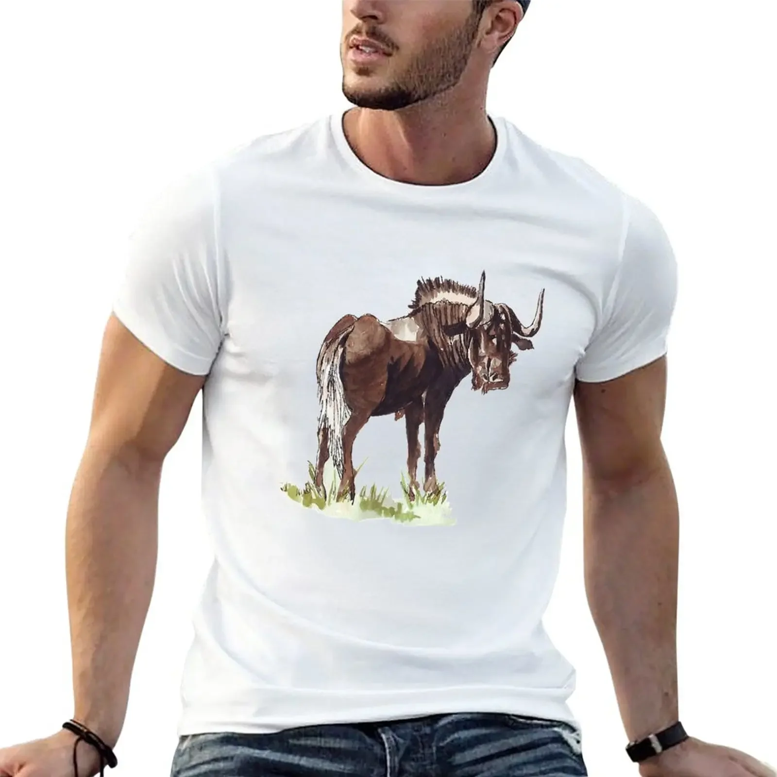 Black Wildebeest (Connochaetes gnou) T-Shirt quick drying for a boy tops designer t shirt men