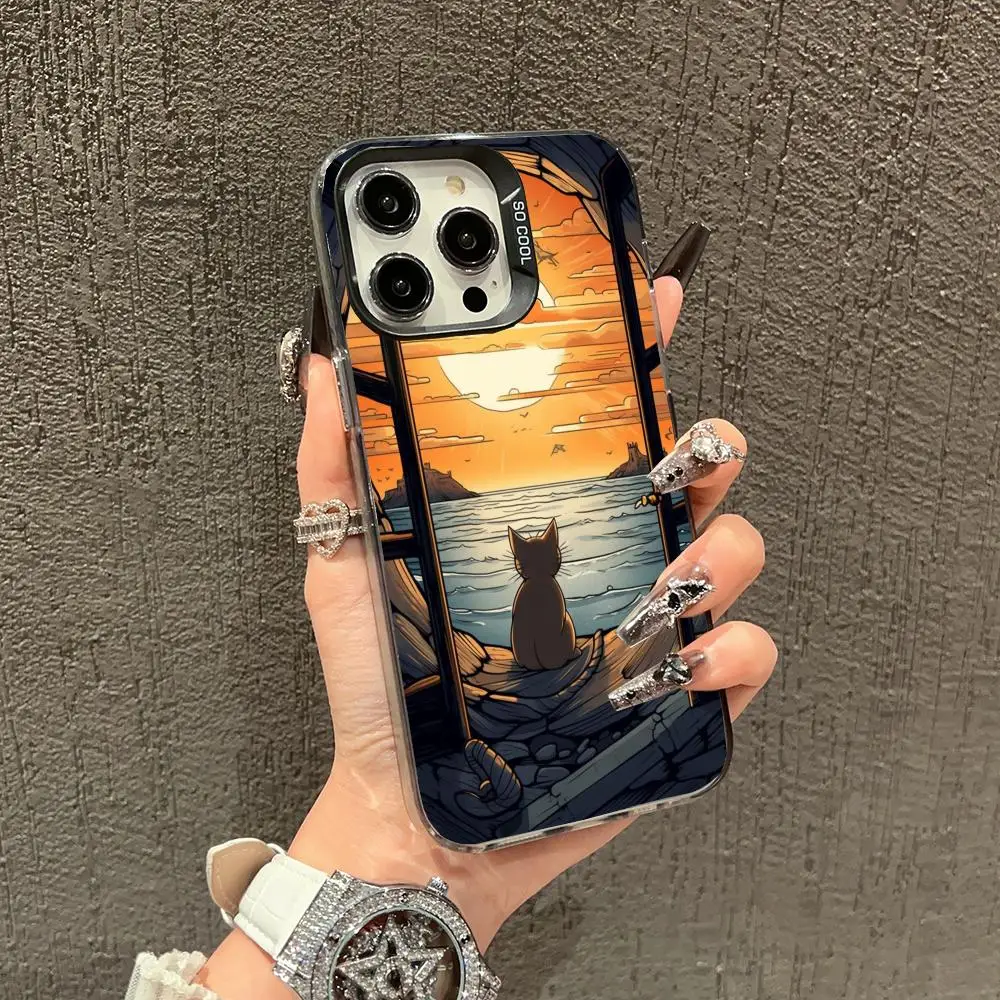 

Kitten is enjoying the scenery case for iPhone 16 15 14 13 12 11 Pro/ Max/Plus shock-proof rear cover anti-fingerprint