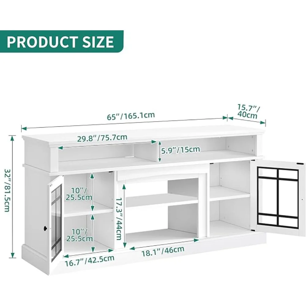 75 inch TV w/Power Outlet, White TV Stands for Living Room, Entertainment Center with Storage