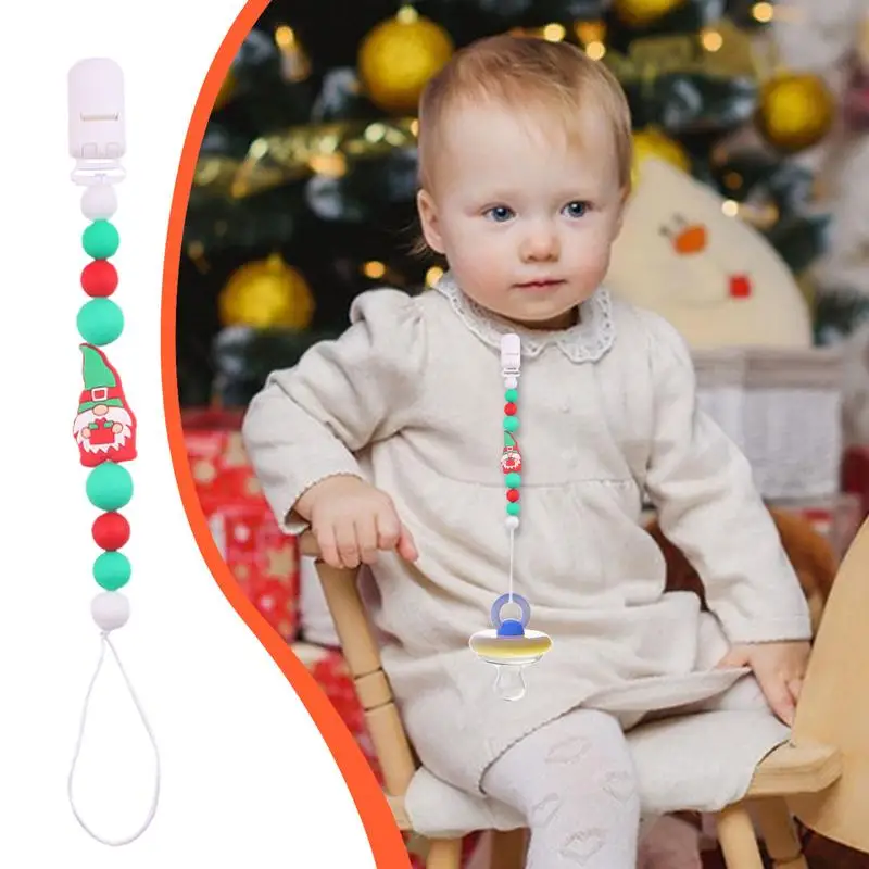 Clip para chupete, bonito soporte para chupete de Papá Noel, resistente a mordeduras, Clip Paci de Navidad para niños, Clips de juguete para bebé, mordedor con cuentas relajantes para