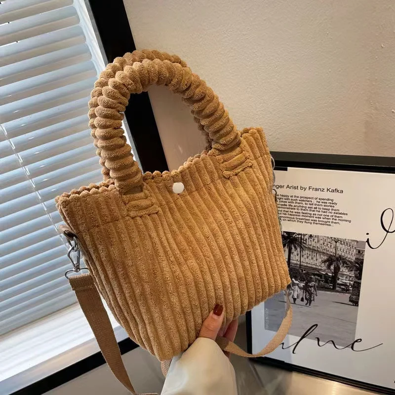 Sac fourre-tout en velours côtelé pour femme, sac à main en peluche, polyvalent, à la mode, compact, bandoulière, automne et hiver, Ins, nouveau, 2022, E27