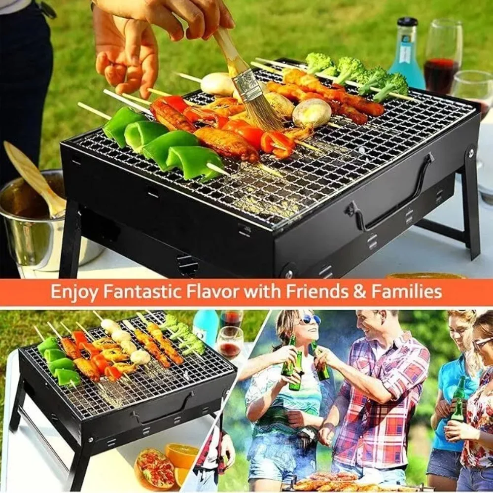 1pcs Portable Folding BBQ Grill 14inch Mini Smoker Small Easy Clean Transport BBQ Grill Outdoor for Travel Backyard Picnic Beach