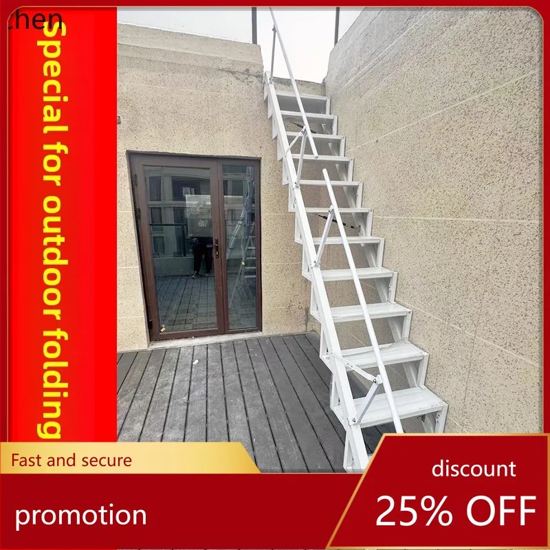 PYH folding ladder thickened aluminum alloy steps family small attic stairs outdoor foldable