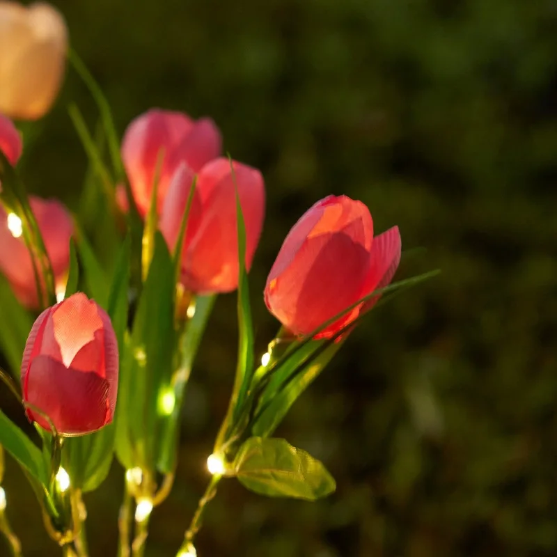 Lampu Bunga Tulip Surya Realistis 7 Kepala LED Lampu Lanskap Tiang Taman Tahan Air untuk Dekorasi Jalur Halaman Balkon Taman