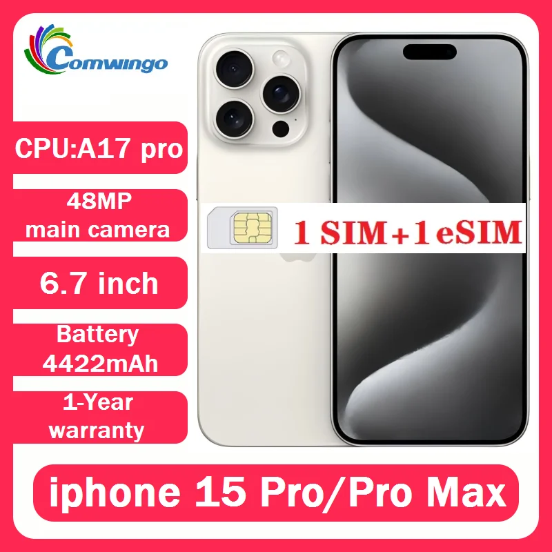 Original iPhone 15 Pro/Pro Max sim físico Apple 6,1 "OLED A17Pro Chip 8GB RAM 128/256/512GB ROM identificación facial NFC teléfono móvil usado
